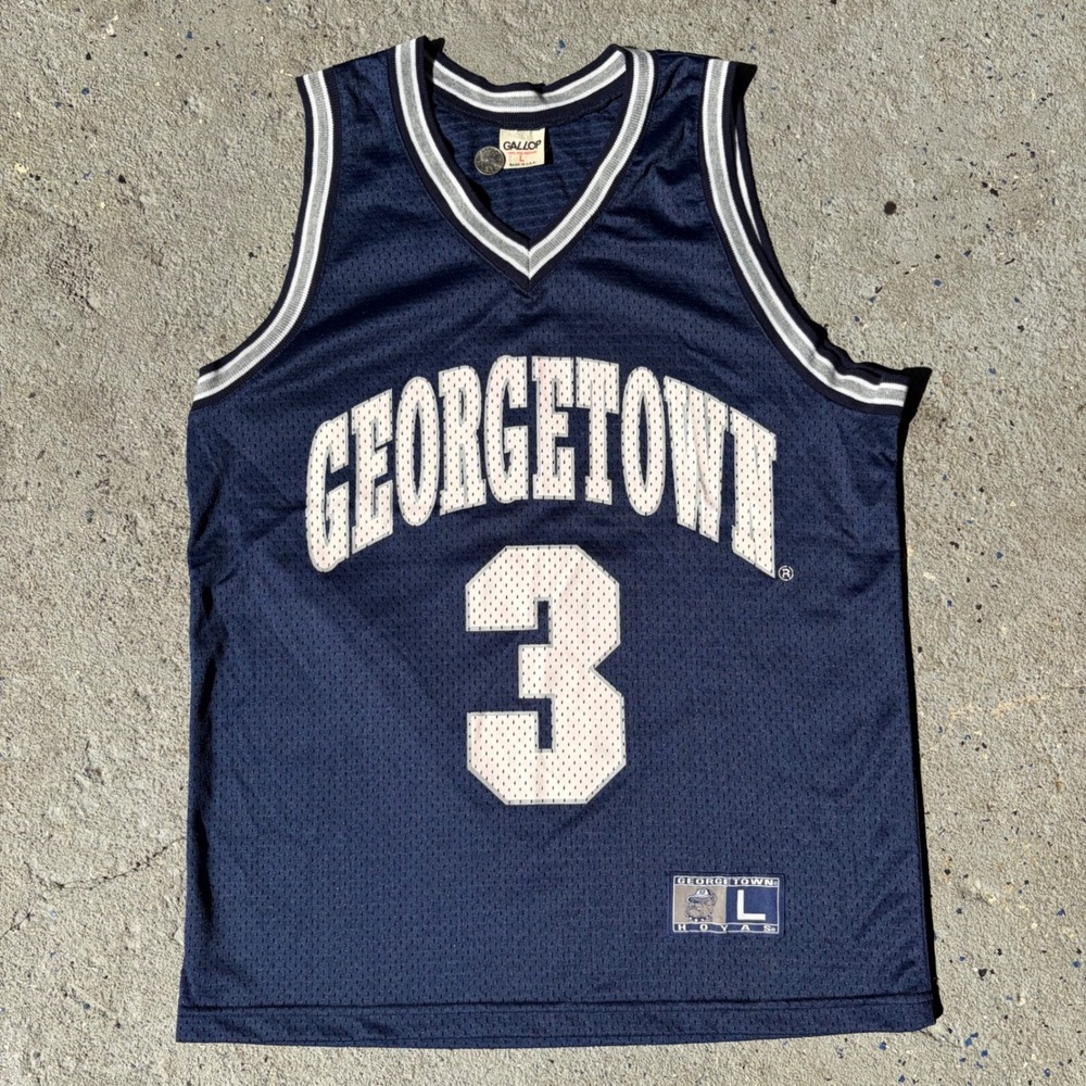 Vintage Gallop Georgetown Hoyas Basketball Jersey Navy Blue Mesh Large USA Made